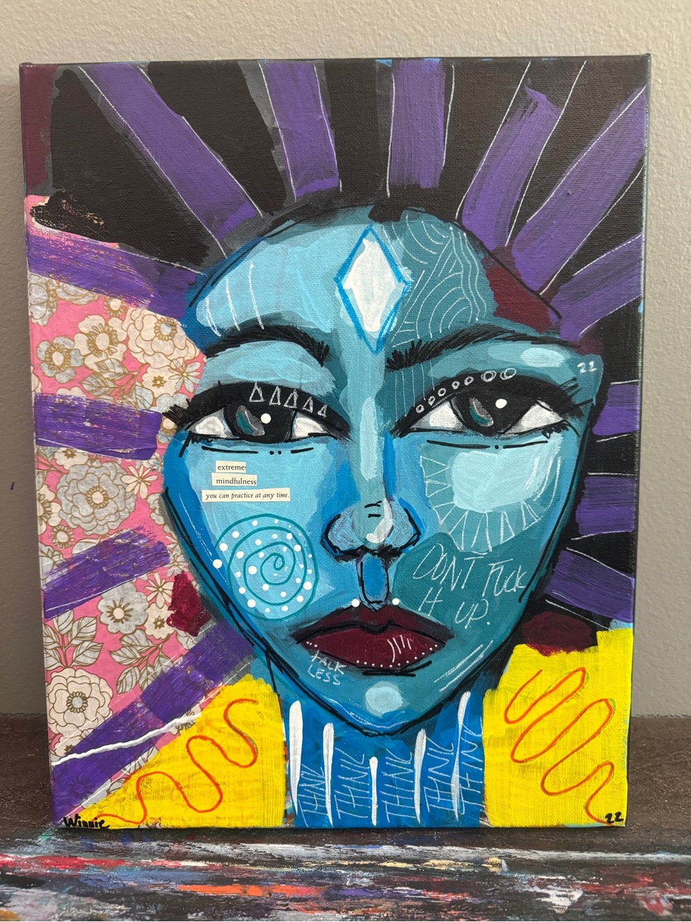 Original Mixed Media Canvas Painting "Extreme Mindfulness" 11x14